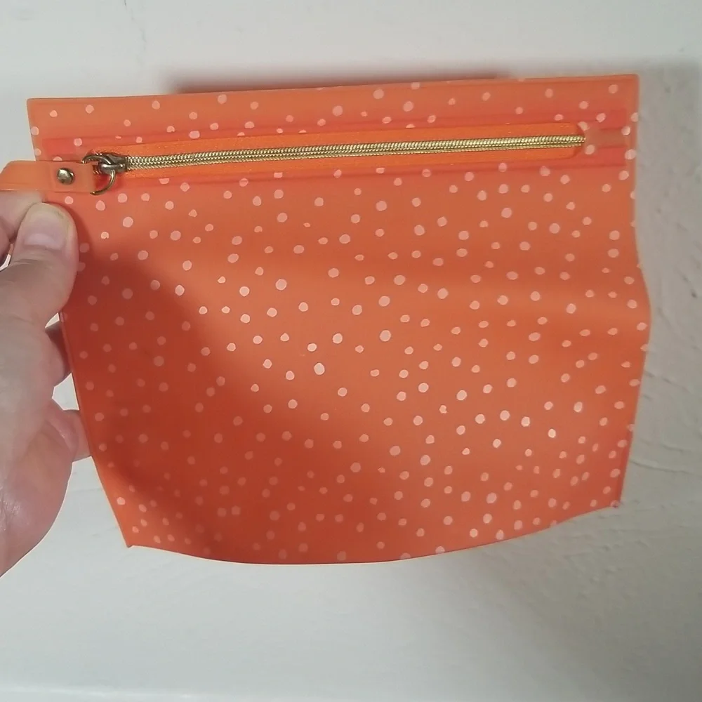 Peach with White Dots Makeup Bag with Gold Zipper NEVER USED